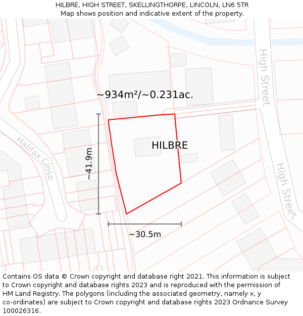 HILBRE, HIGH STREET, SKELLINGTHORPE, LINCOLN, LN6 5TR: Plot and title map