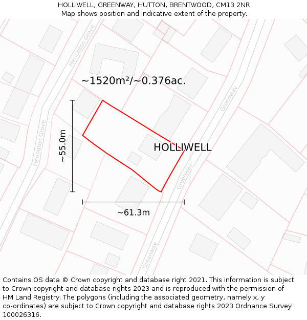 HOLLIWELL, GREENWAY, HUTTON, BRENTWOOD, CM13 2NR: Plot and title map
