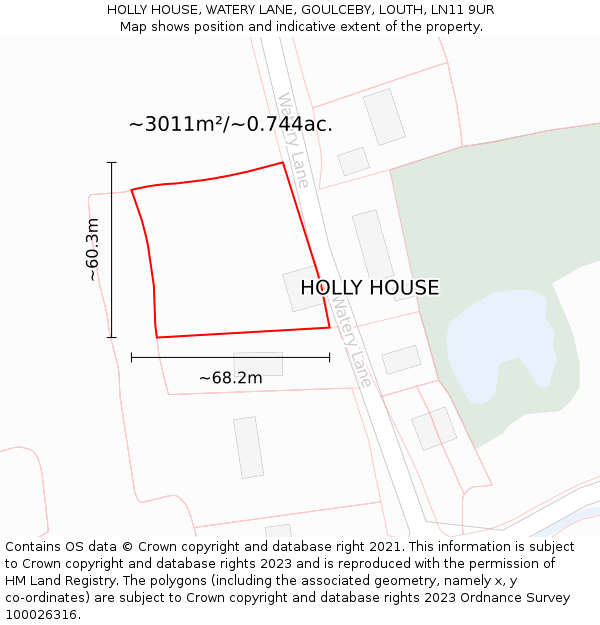 HOLLY HOUSE, WATERY LANE, GOULCEBY, LOUTH, LN11 9UR: Plot and title map
