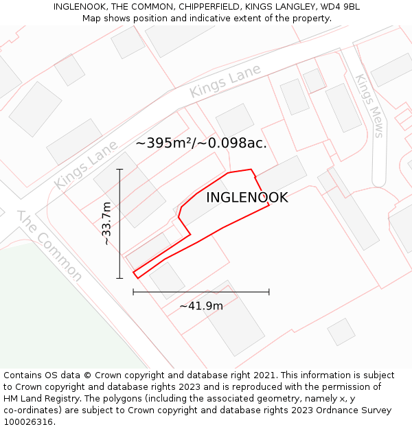 INGLENOOK, THE COMMON, CHIPPERFIELD, KINGS LANGLEY, WD4 9BL: Plot and title map