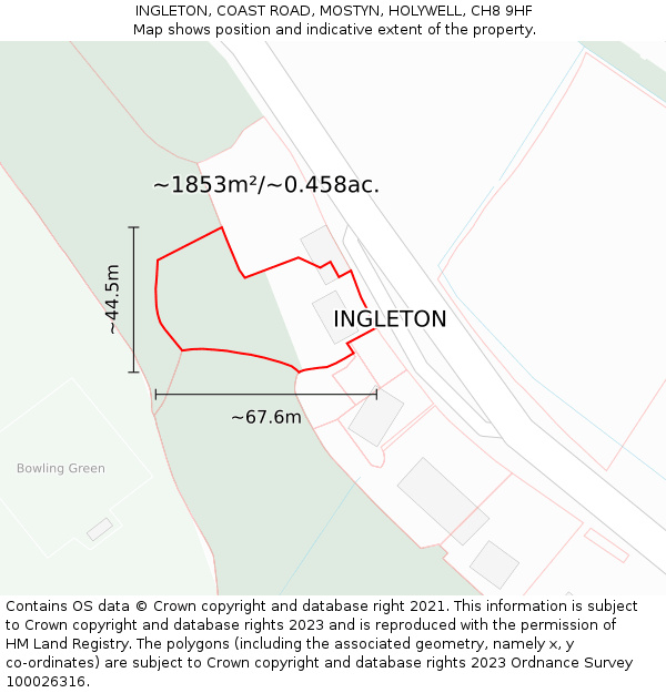 INGLETON, COAST ROAD, MOSTYN, HOLYWELL, CH8 9HF: Plot and title map