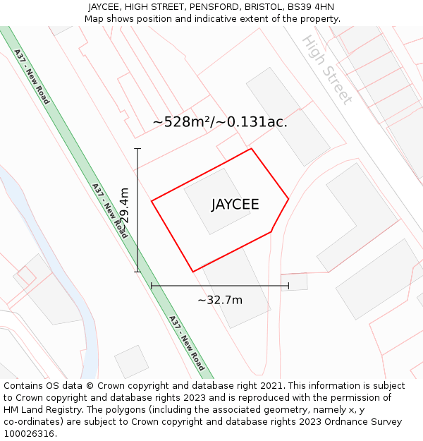 JAYCEE, HIGH STREET, PENSFORD, BRISTOL, BS39 4HN: Plot and title map