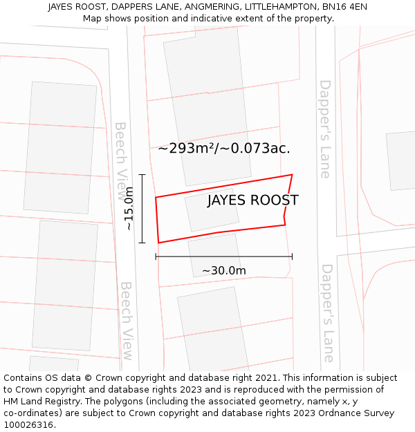 JAYES ROOST, DAPPERS LANE, ANGMERING, LITTLEHAMPTON, BN16 4EN: Plot and title map