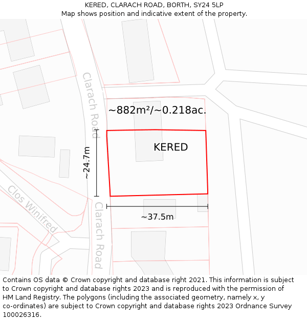 KERED, CLARACH ROAD, BORTH, SY24 5LP: Plot and title map