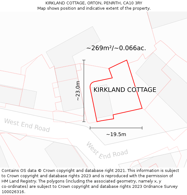 KIRKLAND COTTAGE, ORTON, PENRITH, CA10 3RY: Plot and title map