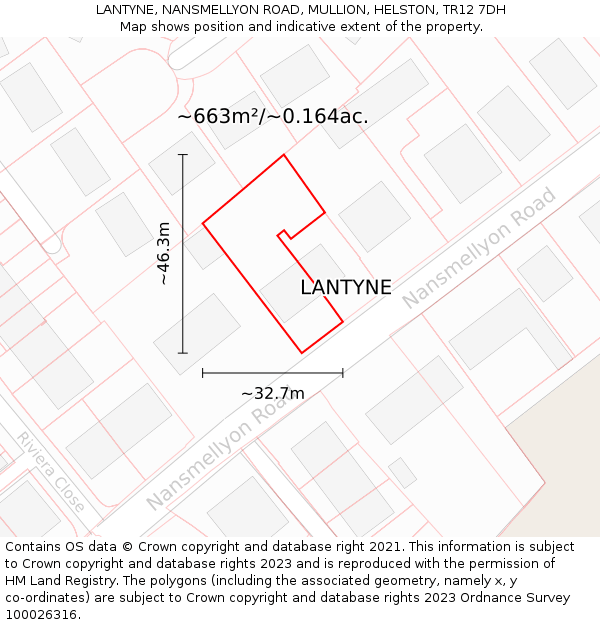 LANTYNE, NANSMELLYON ROAD, MULLION, HELSTON, TR12 7DH: Plot and title map