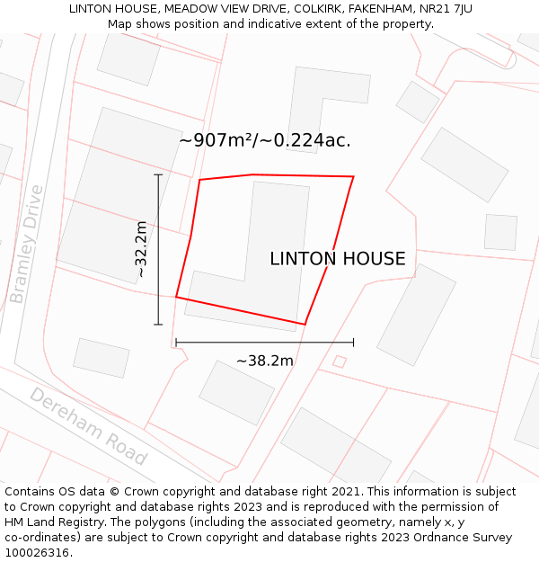 LINTON HOUSE, MEADOW VIEW DRIVE, COLKIRK, FAKENHAM, NR21 7JU: Plot and title map