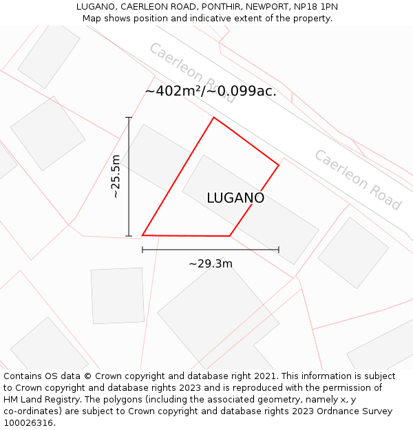 LUGANO, CAERLEON ROAD, PONTHIR, NEWPORT, NP18 1PN: Plot and title map