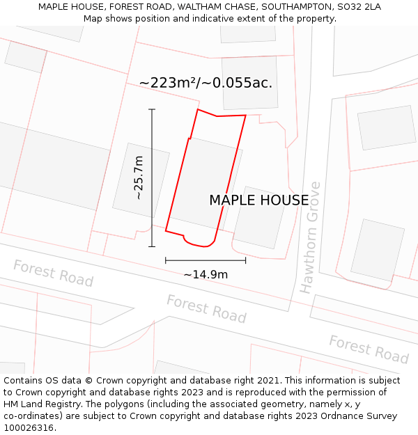 MAPLE HOUSE, FOREST ROAD, WALTHAM CHASE, SOUTHAMPTON, SO32 2LA: Plot and title map