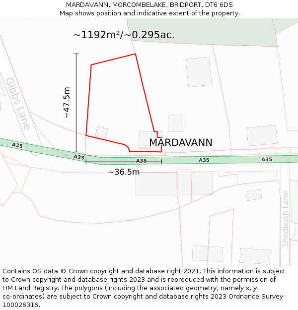 MARDAVANN, MORCOMBELAKE, BRIDPORT, DT6 6DS: Plot and title map