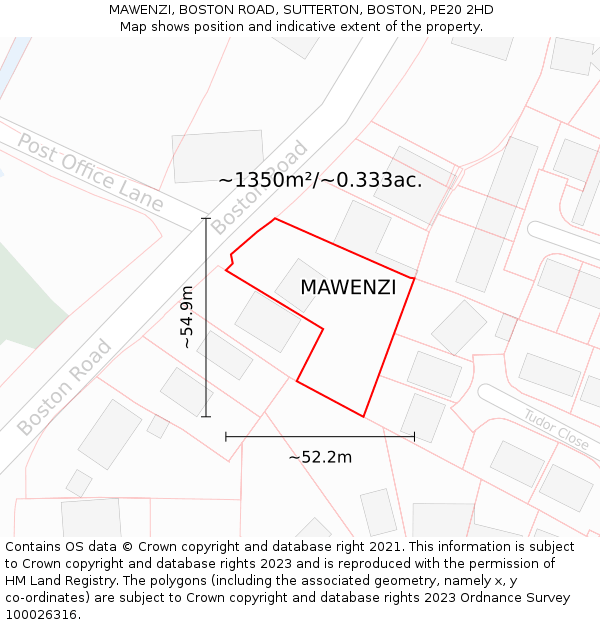 MAWENZI, BOSTON ROAD, SUTTERTON, BOSTON, PE20 2HD: Plot and title map