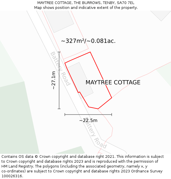 MAYTREE COTTAGE, THE BURROWS, TENBY, SA70 7EL: Plot and title map