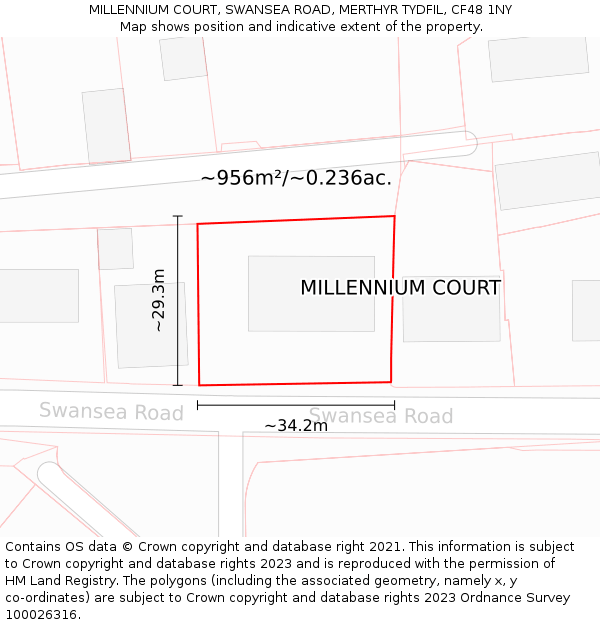 MILLENNIUM COURT, SWANSEA ROAD, MERTHYR TYDFIL, CF48 1NY: Plot and title map