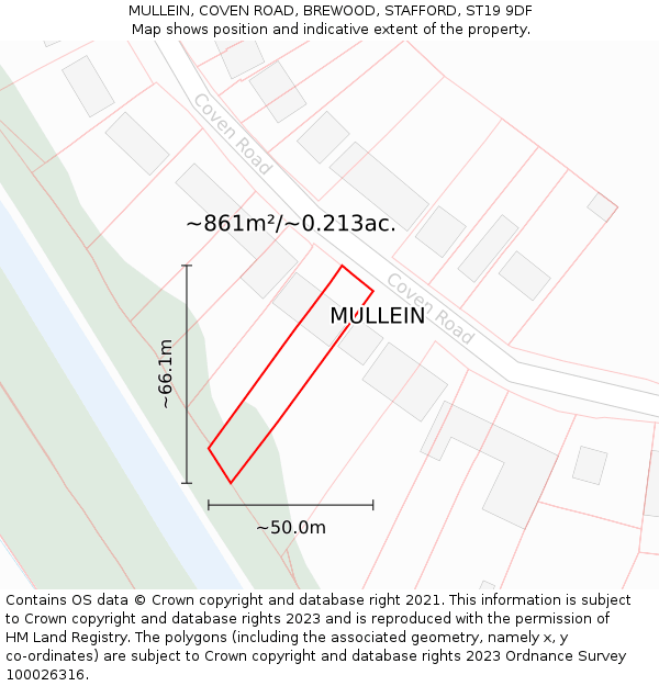 MULLEIN, COVEN ROAD, BREWOOD, STAFFORD, ST19 9DF: Plot and title map