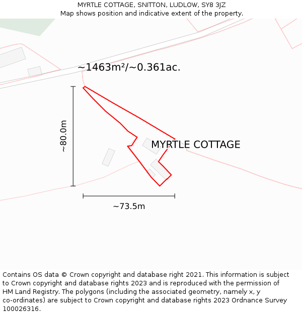 MYRTLE COTTAGE, SNITTON, LUDLOW, SY8 3JZ: Plot and title map