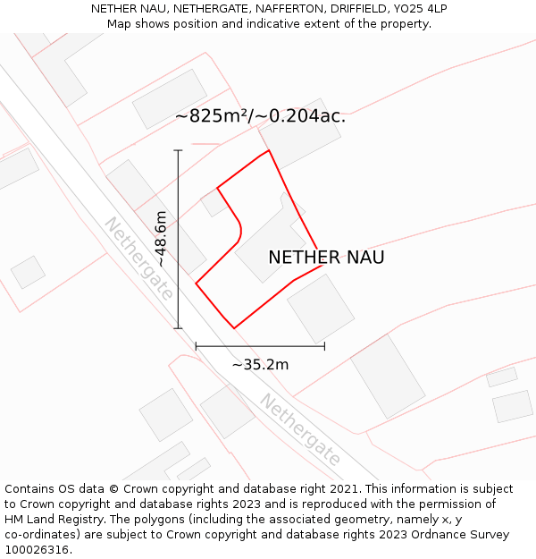 NETHER NAU, NETHERGATE, NAFFERTON, DRIFFIELD, YO25 4LP: Plot and title map