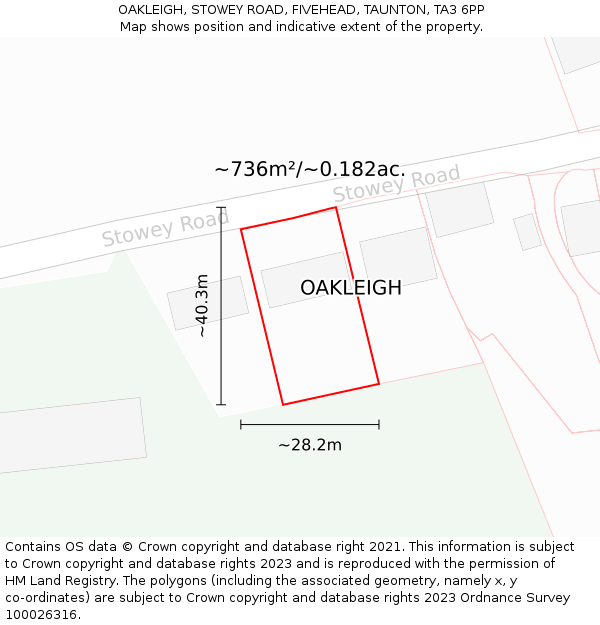 OAKLEIGH, STOWEY ROAD, FIVEHEAD, TAUNTON, TA3 6PP: Plot and title map