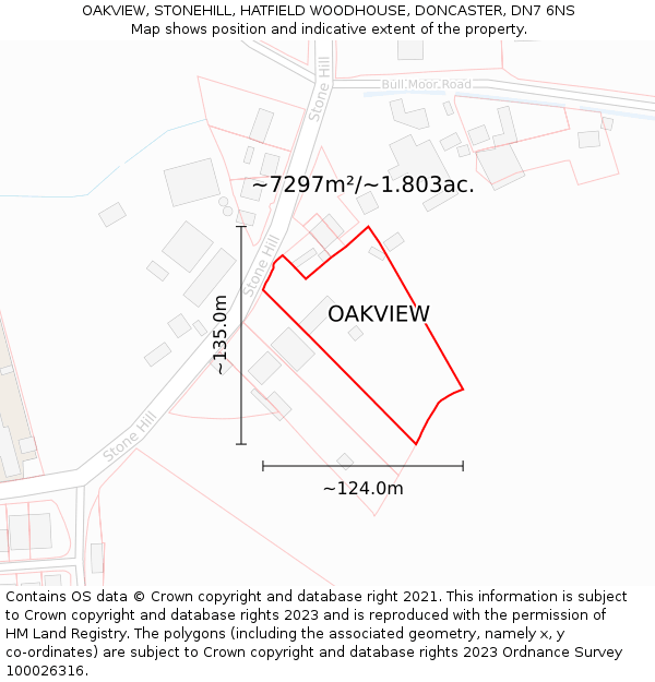 OAKVIEW, STONEHILL, HATFIELD WOODHOUSE, DONCASTER, DN7 6NS: Plot and title map