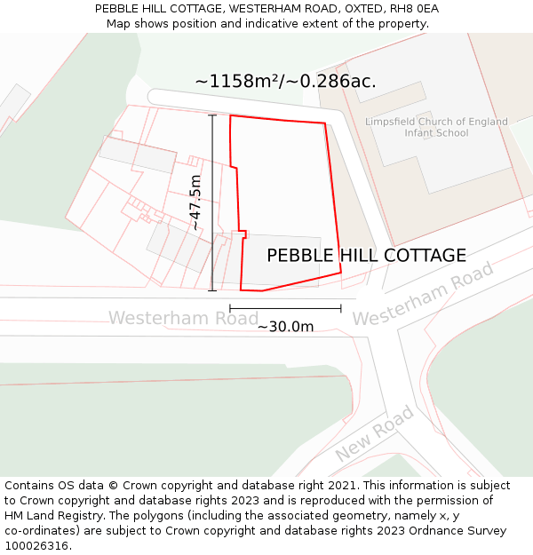 PEBBLE HILL COTTAGE, WESTERHAM ROAD, OXTED, RH8 0EA: Plot and title map