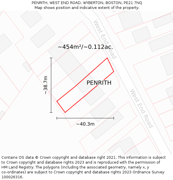 PENRITH, WEST END ROAD, WYBERTON, BOSTON, PE21 7NQ: Plot and title map
