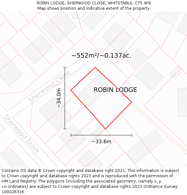 ROBIN LODGE, SHERWOOD CLOSE, WHITSTABLE, CT5 4PE: Plot and title map