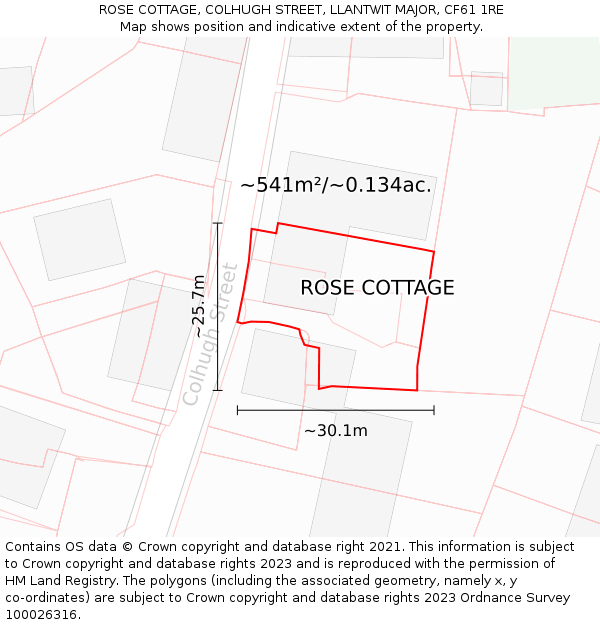 ROSE COTTAGE, COLHUGH STREET, LLANTWIT MAJOR, CF61 1RE: Plot and title map