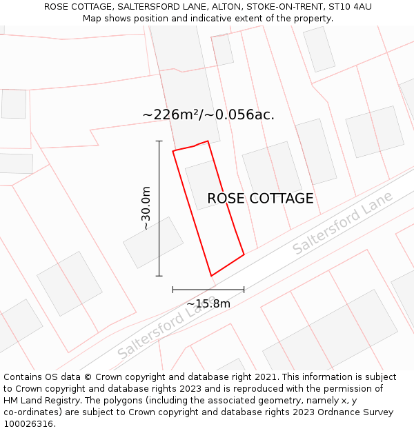 ROSE COTTAGE, SALTERSFORD LANE, ALTON, STOKE-ON-TRENT, ST10 4AU: Plot and title map
