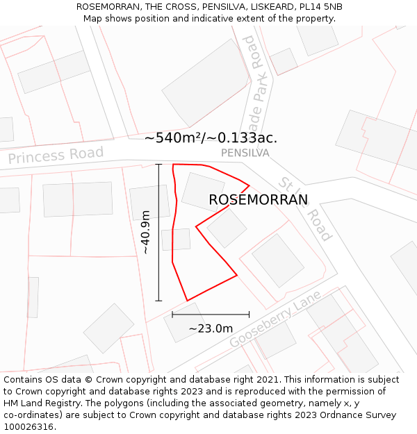 ROSEMORRAN, THE CROSS, PENSILVA, LISKEARD, PL14 5NB: Plot and title map