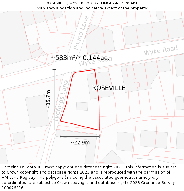 ROSEVILLE, WYKE ROAD, GILLINGHAM, SP8 4NH: Plot and title map