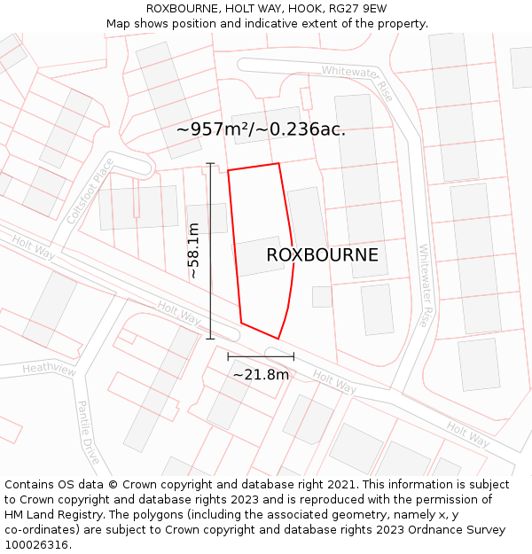 ROXBOURNE, HOLT WAY, HOOK, RG27 9EW: Plot and title map