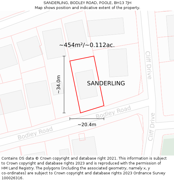 SANDERLING, BODLEY ROAD, POOLE, BH13 7JH: Plot and title map