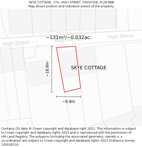 SKYE COTTAGE, 17A, HIGH STREET, PADSTOW, PL28 8BB: Plot and title map