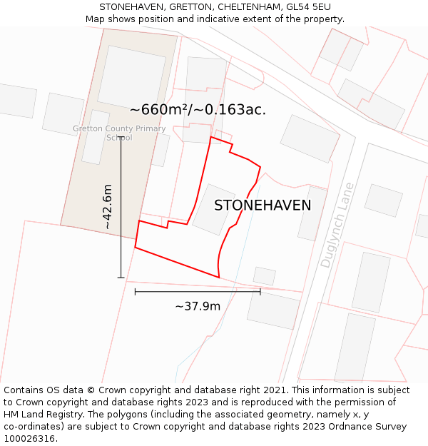 STONEHAVEN, GRETTON, CHELTENHAM, GL54 5EU: Plot and title map