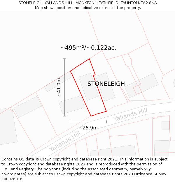 STONELEIGH, YALLANDS HILL, MONKTON HEATHFIELD, TAUNTON, TA2 8NA: Plot and title map