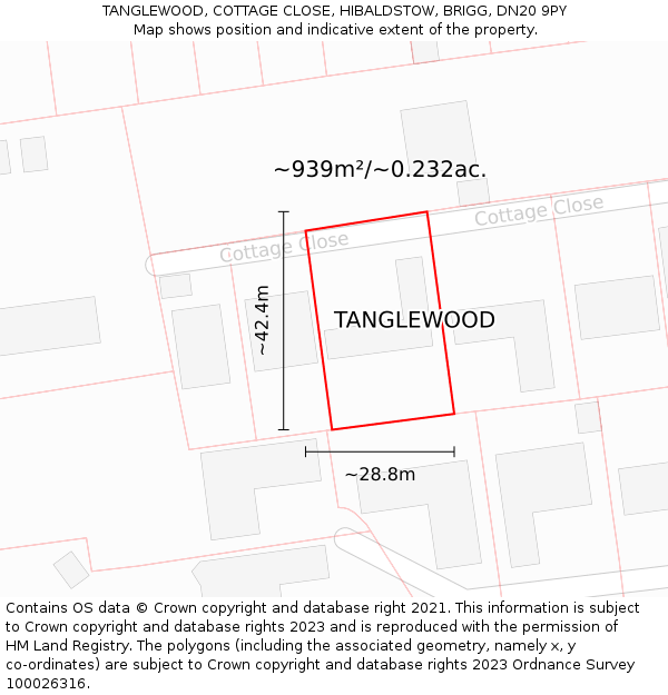 TANGLEWOOD, COTTAGE CLOSE, HIBALDSTOW, BRIGG, DN20 9PY: Plot and title map
