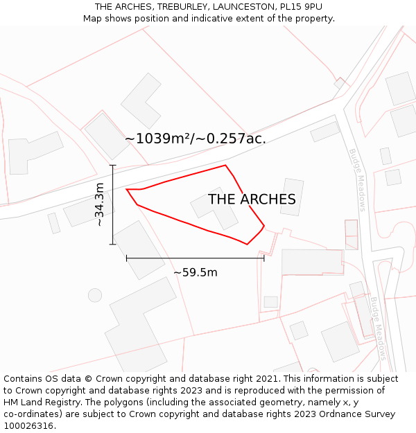 THE ARCHES, TREBURLEY, LAUNCESTON, PL15 9PU: Plot and title map