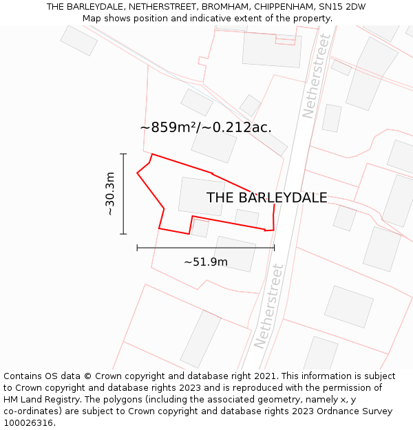 THE BARLEYDALE, NETHERSTREET, BROMHAM, CHIPPENHAM, SN15 2DW: Plot and title map