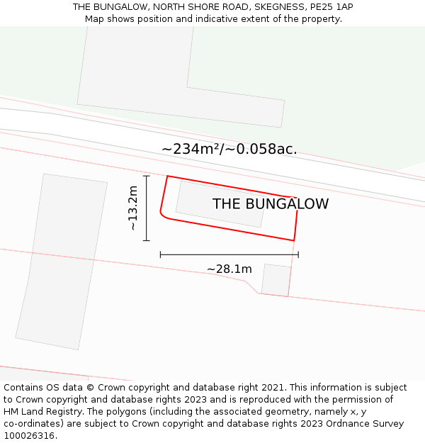 THE BUNGALOW, NORTH SHORE ROAD, SKEGNESS, PE25 1AP: Plot and title map