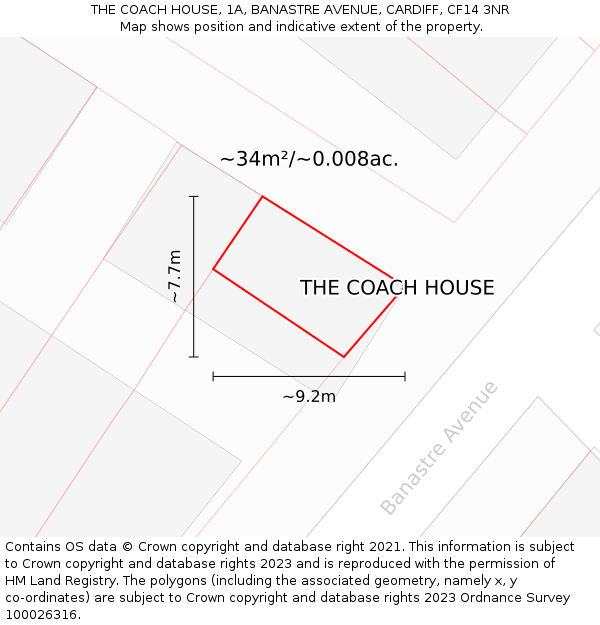 THE COACH HOUSE, 1A, BANASTRE AVENUE, CARDIFF, CF14 3NR: Plot and title map