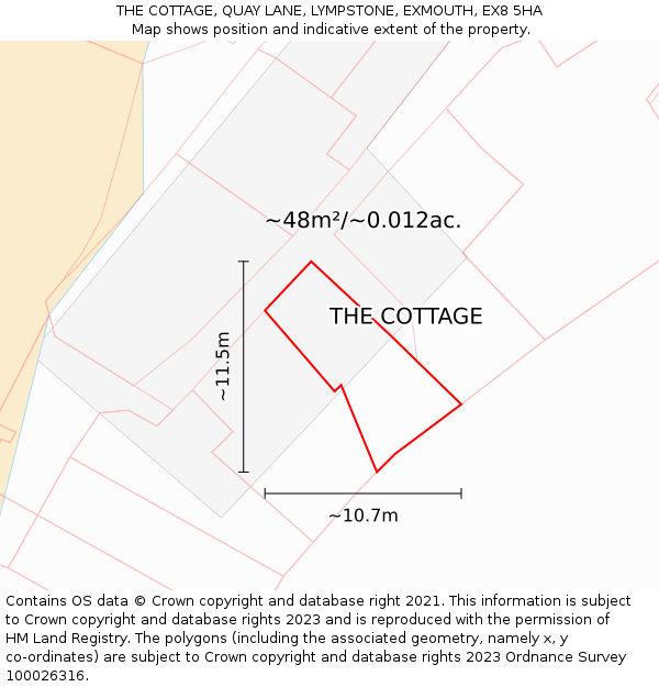 THE COTTAGE, QUAY LANE, LYMPSTONE, EXMOUTH, EX8 5HA: Plot and title map