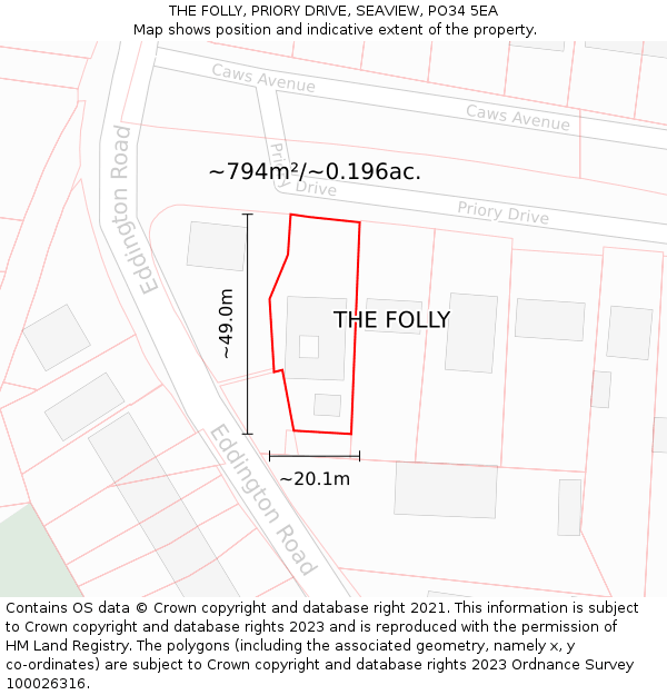 THE FOLLY, PRIORY DRIVE, SEAVIEW, PO34 5EA: Plot and title map
