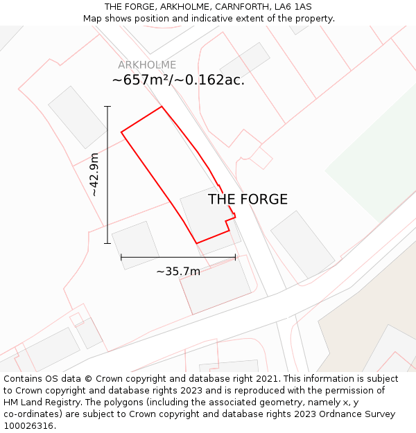 THE FORGE, ARKHOLME, CARNFORTH, LA6 1AS: Plot and title map
