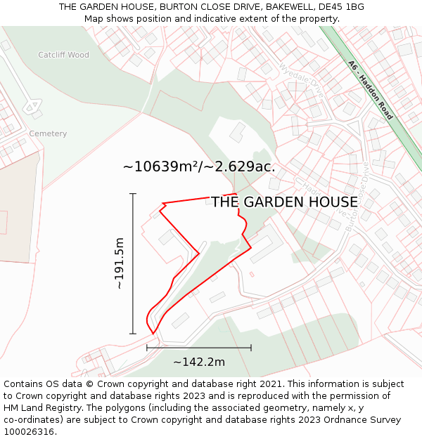 THE GARDEN HOUSE, BURTON CLOSE DRIVE, BAKEWELL, DE45 1BG: Plot and title map
