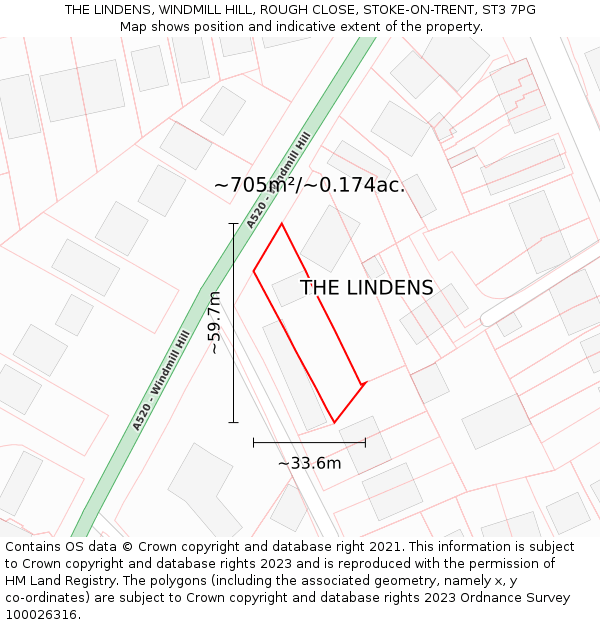 THE LINDENS, WINDMILL HILL, ROUGH CLOSE, STOKE-ON-TRENT, ST3 7PG: Plot and title map
