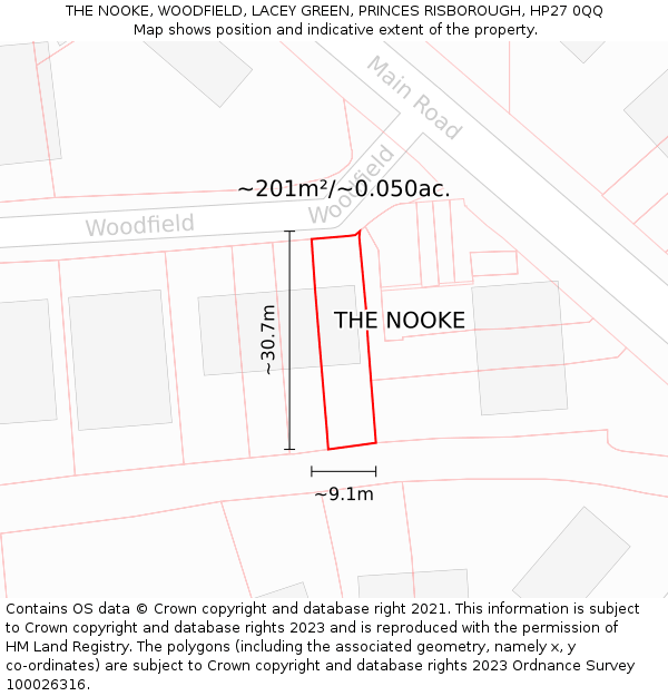 THE NOOKE, WOODFIELD, LACEY GREEN, PRINCES RISBOROUGH, HP27 0QQ: Plot and title map