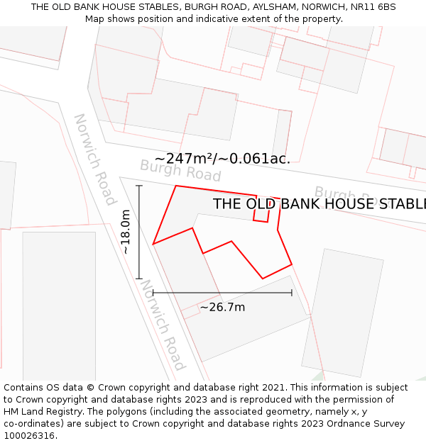 THE OLD BANK HOUSE STABLES, BURGH ROAD, AYLSHAM, NORWICH, NR11 6BS: Plot and title map