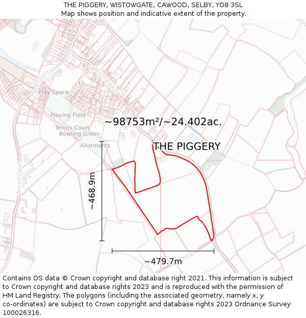 THE PIGGERY, WISTOWGATE, CAWOOD, SELBY, YO8 3SL: Plot and title map
