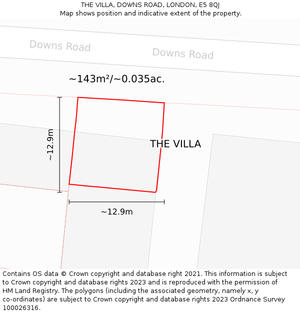 THE VILLA, DOWNS ROAD, LONDON, E5 8QJ: Plot and title map