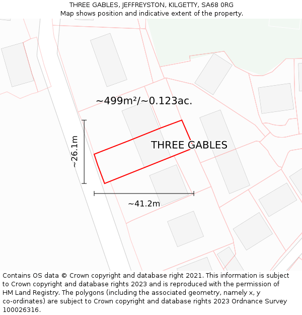 THREE GABLES, JEFFREYSTON, KILGETTY, SA68 0RG: Plot and title map