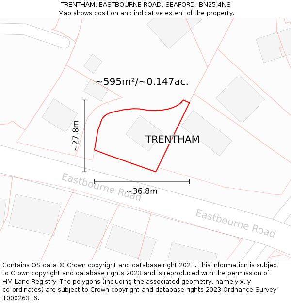 TRENTHAM, EASTBOURNE ROAD, SEAFORD, BN25 4NS: Plot and title map